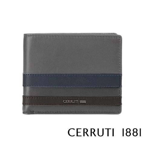 Cerruti 1881 【南紡購物中心】 限量2折 頂級義大利小牛皮4卡零錢袋短夾 全新專櫃展示品(灰色 5693M)