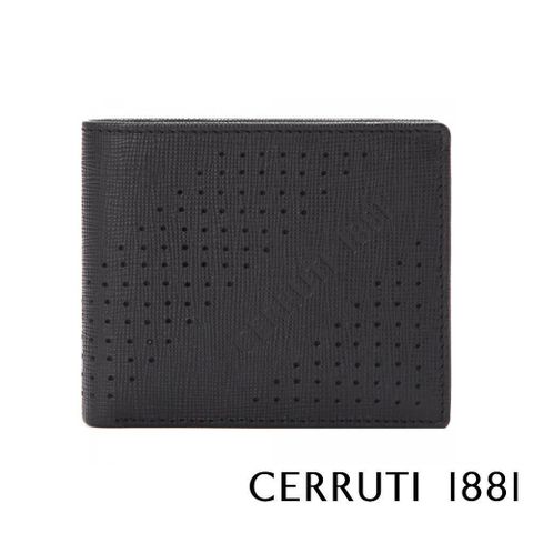 Cerruti 1881 【南紡購物中心】 限量2折 頂級義大利小牛皮十字紋6卡短夾 全新專櫃展示品_黑色 5919M