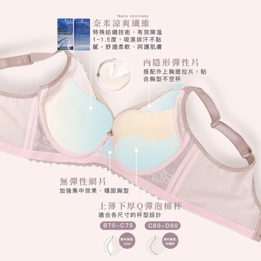 Clany 可蘭霓 台灣製軟鋼圈涼感機能高包覆內衣 B-D 柔膚粉 6987-15