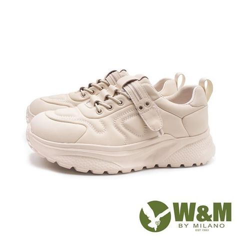 W&M (女)個性防水布免綁帶輕量運動休閒鞋 女鞋-米色