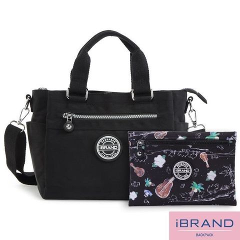 iBrand 輕盈多隔層素色防潑水尼龍側背包 -百搭黑 MIB-8575