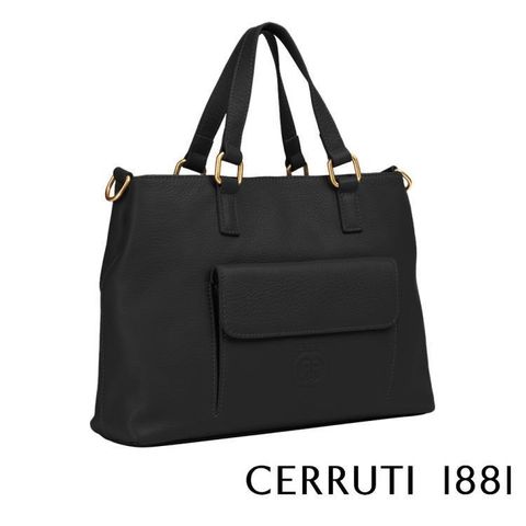 【南紡購物中心】 【Cerruti 1881】頂級義大利小牛皮拖特包/肩背包 (黑色 CEBA05263M)