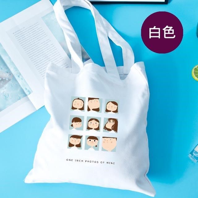 無品牌 帆布包 純棉 我的自拍印花 帆布袋 側背包 肩背包 拉鍊 二色