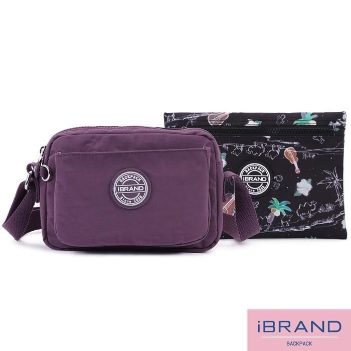 iBrand 【南紡購物中心】 iBrand 輕盈防潑水雙口袋斜側背包 - 魅力紫 MIB-5605