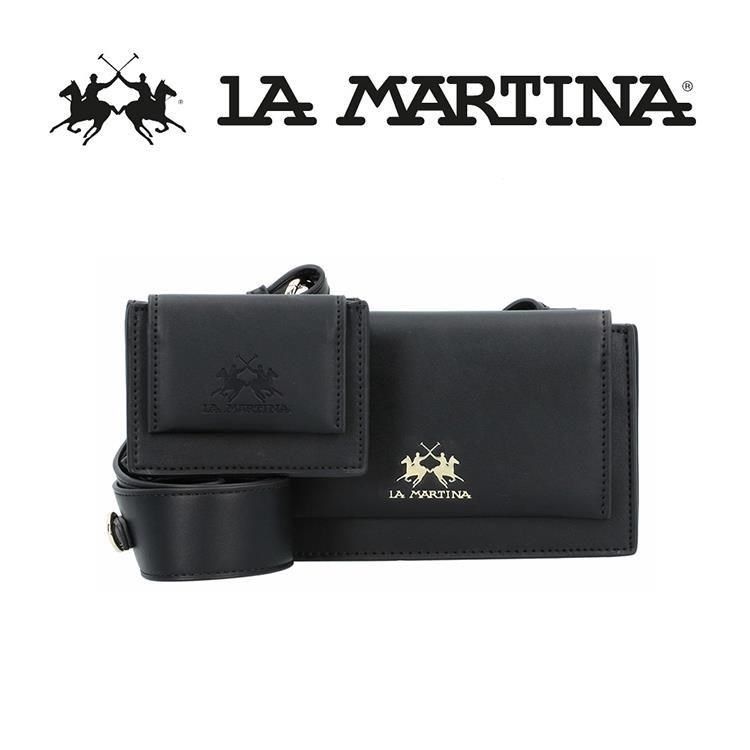 LA MARTINA 【南紡購物中心】 限量2折 頂級金標素面皮革肩背包 1065T 全新專櫃展示品(黑色)