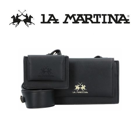 【南紡購物中心】 【LA MARTINA】限量2折 頂級金標素面皮革肩背包 1065T 全新專櫃展示品(黑色)