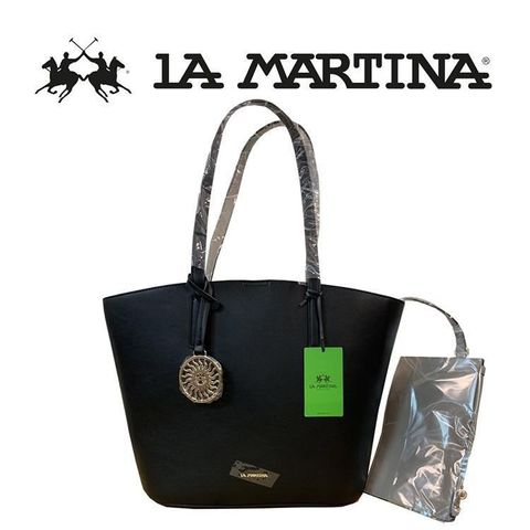 LA MARTINA 【南紡購物中心】 限量2折 頂級金標皮革拖特包含內夾 1239T 全新專櫃展示品(黑色)