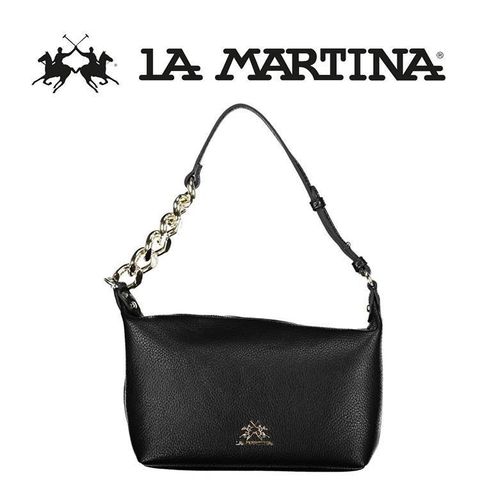 LA MARTINA 【南紡購物中心】 限量2折 頂級金標素面皮革肩背包 1093T 全新專櫃展示品(黑色)