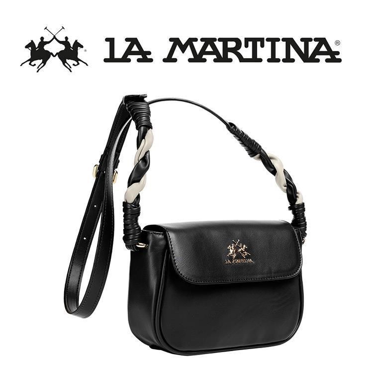  【南紡購物中心】 【LA MARTINA】限量2折 頂級金標素面皮革肩背包 1124T 全新專櫃展示品(黑色)