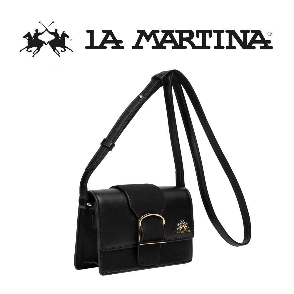  【南紡購物中心】 【LA MARTINA】限量2折 頂級時尚金標皮革肩背包 1254T 全新專櫃展示品(黑色)