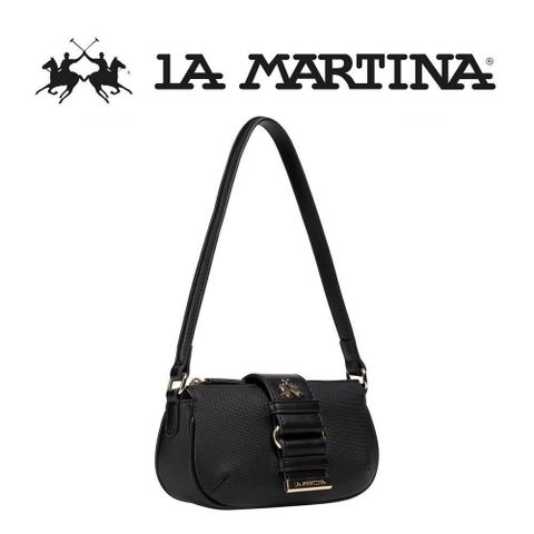 【南紡購物中心】 【LA MARTINA】限量2折 頂級時尚金標皮革肩背包 1300T 全新專櫃展示品(黑色)