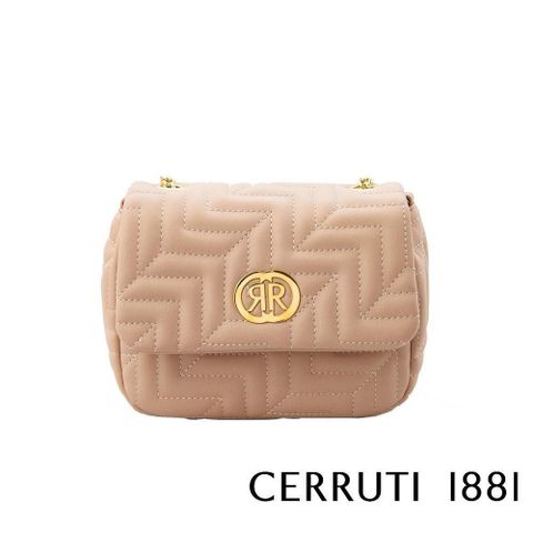 Cerruti 1881 【南紡購物中心】 限量2折 頂級小牛皮肩背包 全新專櫃展示品(粉膚色5968M)