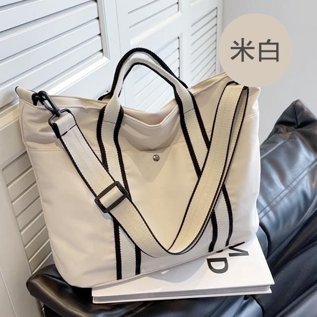 無品牌 帆布包 牛津布 帆布袋 條紋背帶 側肩背 斜背 拉鍊 多色可選