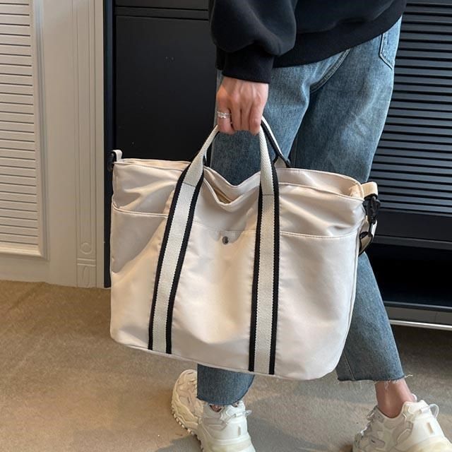 無品牌 帆布包 牛津布 帆布袋 條紋背帶 側肩背 斜背 拉鍊 多色可選