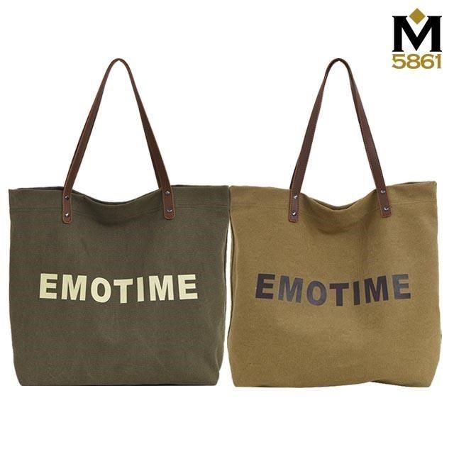 無品牌 帆布包 純棉 帆布袋 EMOTIME 皮革背帶 肩背 暗扣 多色可選