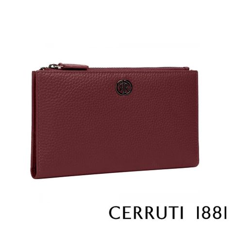 Cerruti 1881 【南紡購物中心】 限量2折 頂級小牛皮荔枝紋女用長夾 全新專櫃展示品 (酒紅色 6327G)