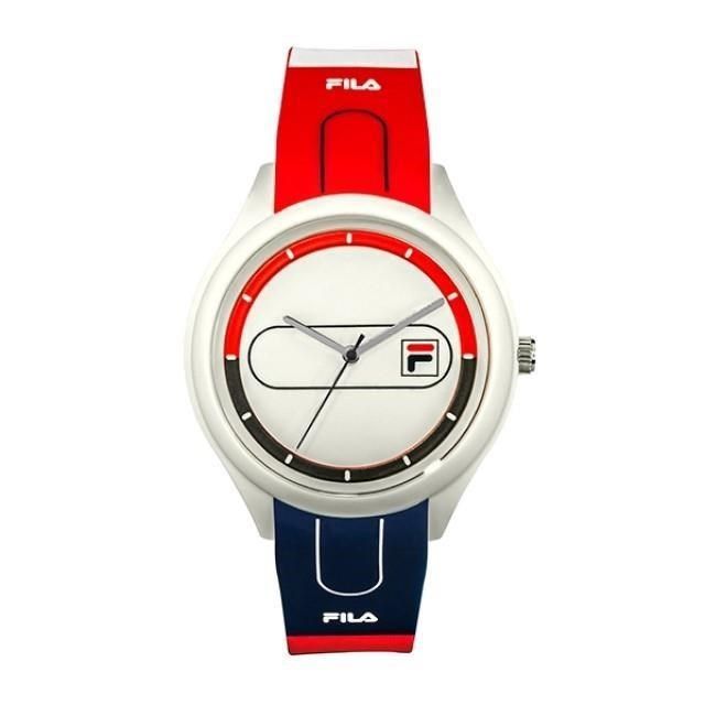Fila 【南紡購物中心】 【 斐樂】簡約線條LOGO時尚腕錶-經典紅藍/38-321-001/台灣總代理公司貨享兩年保固