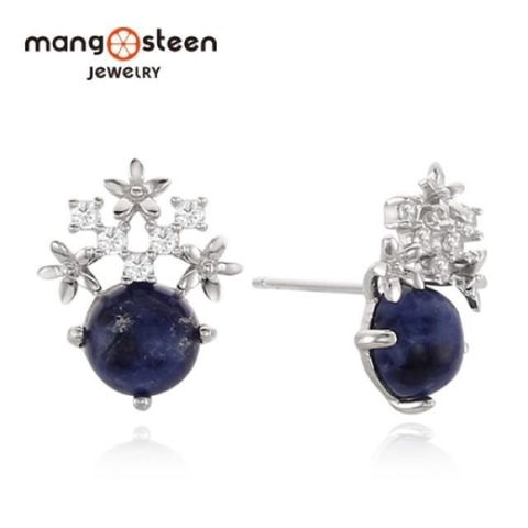 Mango steen 【南紡購物中心】 Earrings韓國心心相印時尚S925極光純銀天然石水鑽款耳環-莓果藍/MJ0014S-EWBL/台灣總代理公司貨