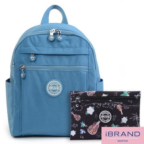 i Brand 【南紡購物中心】 iBrand 輕盈防潑水微甜尼龍口袋後背包 -牛仔藍 MIB-8613