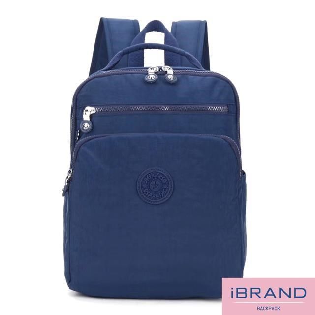 i Brand 【南紡購物中心】 iBrand 輕盈防潑水素色雙拉鍊尼龍後背包 -寶藍色 MDS-8612