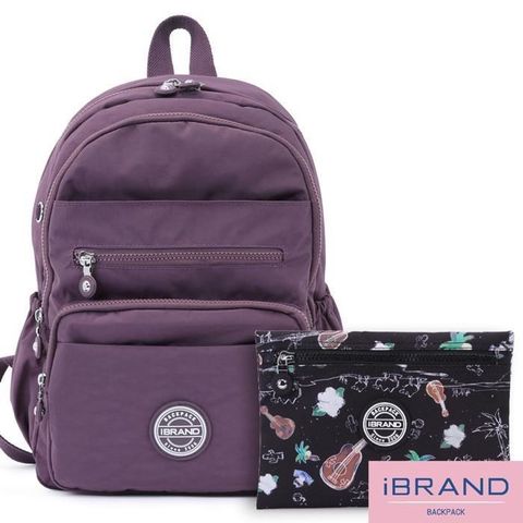 i Brand 【南紡購物中心】 iBrand 輕盈防潑水多口袋尼龍後背包 -魅力紫 MIB-8551