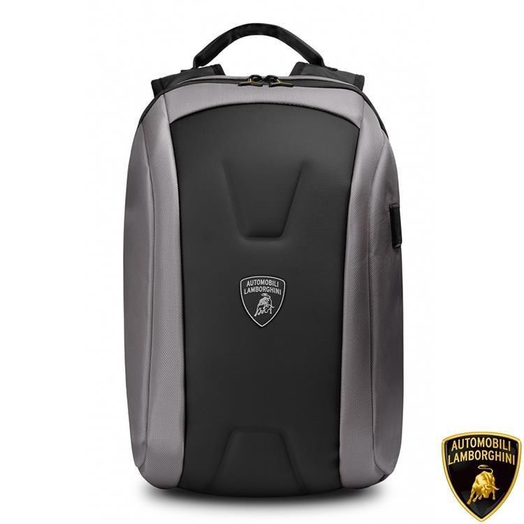 藍寶堅尼 【南紡購物中心】 【Automobili Lamborghini】限量2折 頂級義大利皮革後背包 全新專櫃展示品(灰色 0258T)