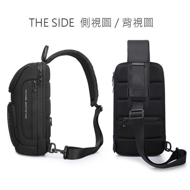 無品牌 BANGE 男包 胸包 雙前袋 男胸包 斜跨包 後背包 黑色