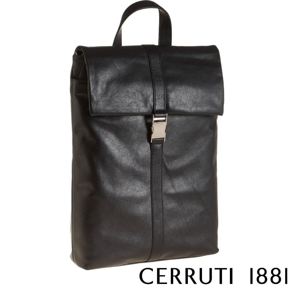 Cerruti 1881 限量2折 義大利頂級小牛皮後背包 全新專櫃展示品(黑色 1104M)