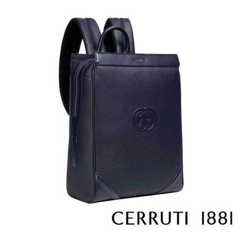 Cerruti 1881 限量2折 義大利頂級小牛皮後背包 全新專櫃展示品(深藍色 6308M)