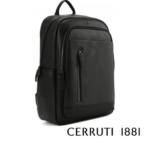 【Cerruti 1881】限量2折 義大利頂級小牛皮後背包 全新專櫃展示品(黑色 6783M)