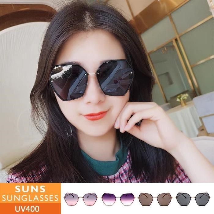 SUNS 【南紡購物中心】 網紅時尚多邊形無框金屬墨鏡/太陽眼鏡 抗UV(5637)