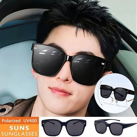 【SUNS】時尚特大框偏光墨鏡/套鏡 Polarized輕量無感墨鏡 男女適用 抗UV400