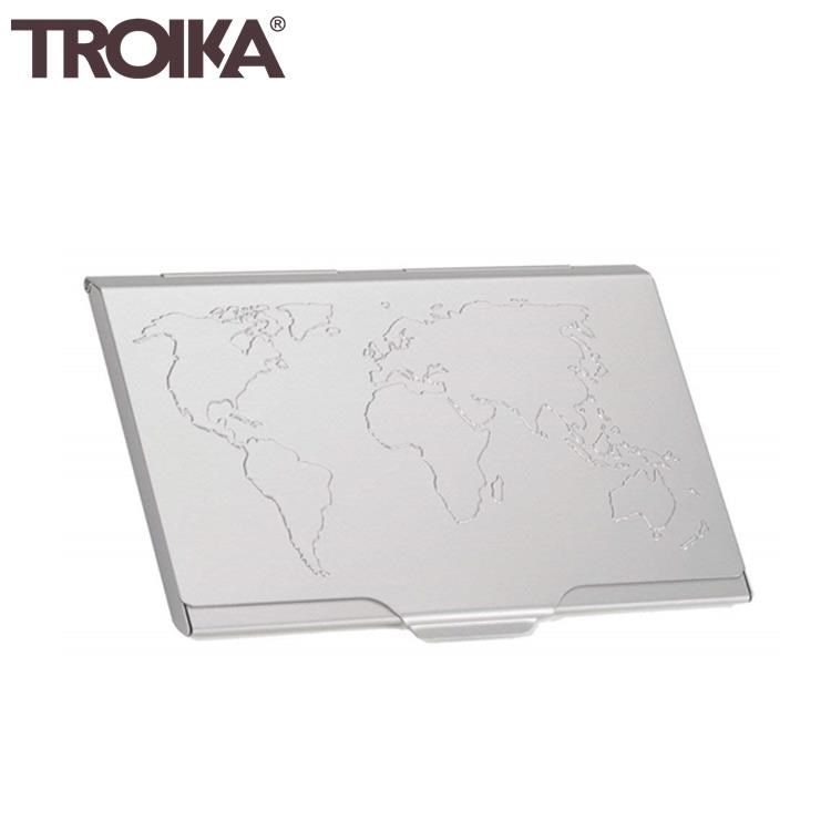 TROIKA 梅森巴赫 德國防RFID防NFC防感應防側錄防盗信用卡夾名片匣CDC15-02/AL銀(世界地圖)
