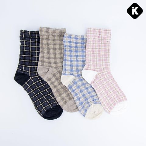【南紡購物中心】 【KKLINE】韓國襪子 金蔥方格中筒襪