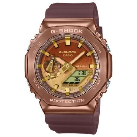 【南紡購物中心】 【CASIO卡西歐】GM-2100CL-5A 沙漠荒野金屬雙顯時尚腕錶 焦糖玫瑰金 44.4MM