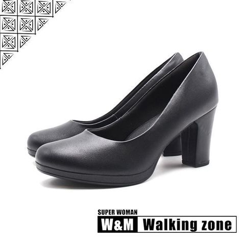 WALKING ZONE 【南紡購物中心】  SUPER WOMAN系列 素面商務高跟鞋 女鞋-黑