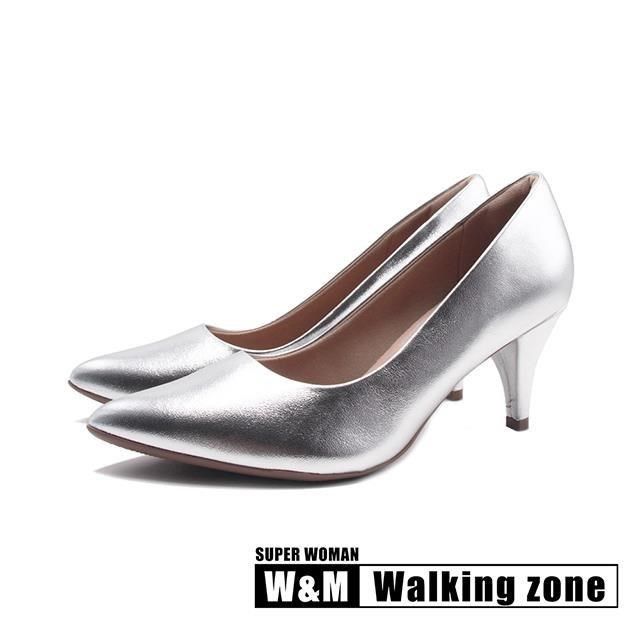 WALKING ZONE 【南紡購物中心】  SUPER WOMAN空姐系列 尖頭時尚經典高跟鞋 女鞋-銀