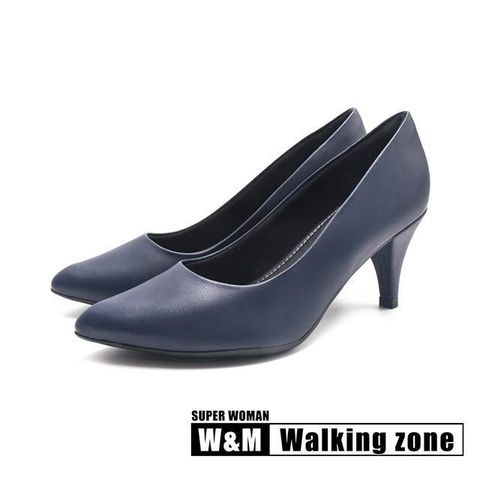 WALKING ZONE 【南紡購物中心】  SUPER WOMAN空姐系列 尖頭時尚經典高跟鞋 女鞋-深藍