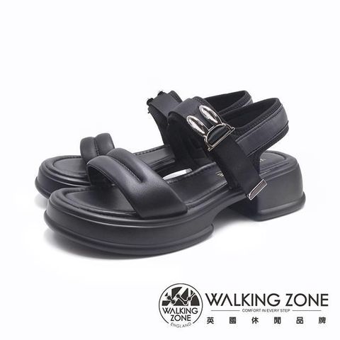 WALKING ZONE 【南紡購物中心】 (女)兔兔耳造型 可調式輕感厚底涼鞋 女鞋-黑色