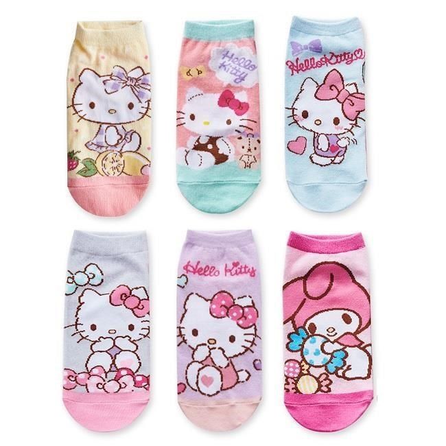  【南紡購物中心】 Sanrio 三麗鷗 KITTY 美樂蒂直版襪 兒童短襪 台灣製童襪 【旺達棉品】 6雙組 MM-A538 KT-A647