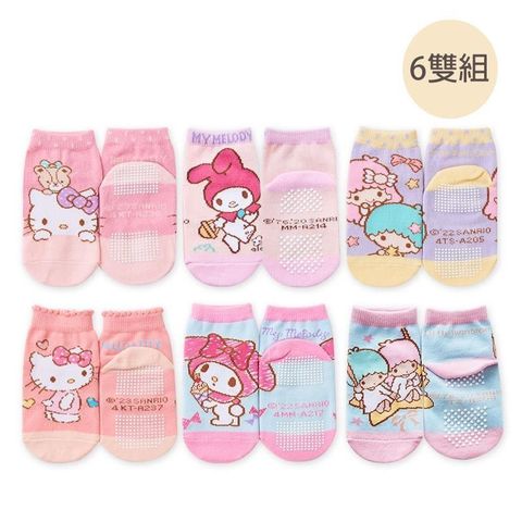 Sanrio 三麗鷗 【南紡購物中心】   kitty寶寶襪 雙子星 美樂蒂寶寶止滑短襪 款式隨機 6雙組 MM-A217&nbsp; KT-A236 KT-A237 TS-A205