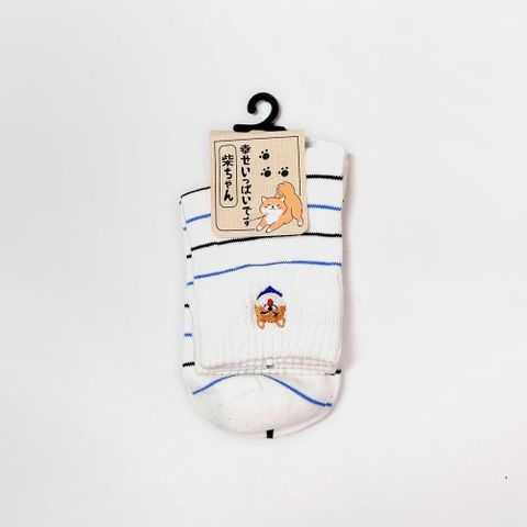 【non-no儂儂褲襪】柴犬刺綉短襪-條紋-17661(3雙入)