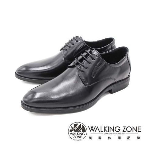 WALKING ZONE 【南紡購物中心】 (男) 尖頭素面綁帶皮鞋 男鞋-黑(另有棕)