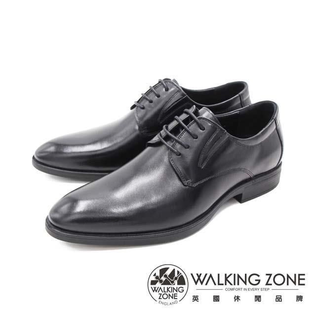 WALKING ZONE (男) 尖頭素面綁帶皮鞋 男鞋-黑(另有棕)
