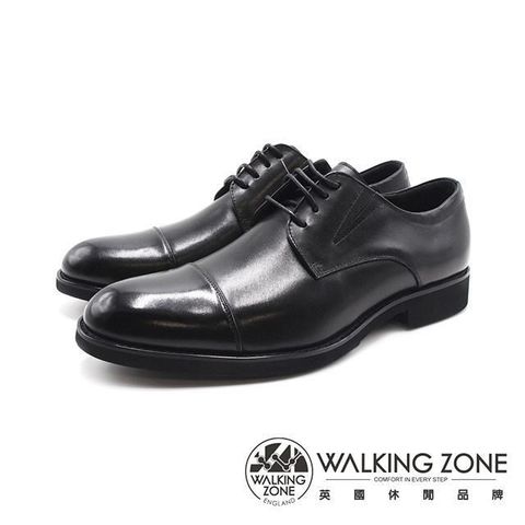 WALKING ZONE 【南紡購物中心】 (男)側V口彈力一字款紳仕皮鞋 男鞋 -黑色(另有棕色)