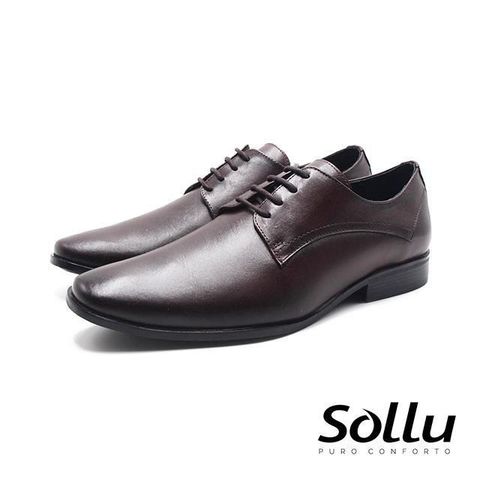 【南紡購物中心】 Sollu 巴西專櫃COMFORT圓方頭工作皮鞋 男鞋-咖啡