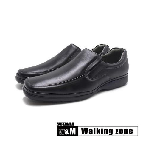 WALKING ZONE 【南紡購物中心】 (男)SUPERMAN系列 大尺碼方頭輕量彈力皮鞋 男鞋-黑色