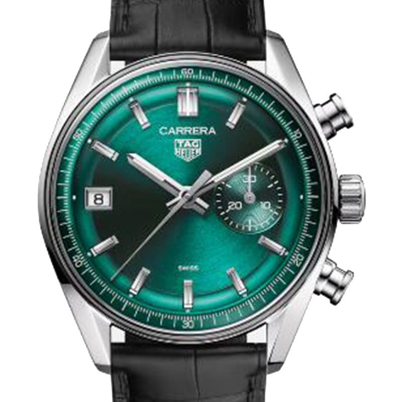 TAG Heuer 豪雅   CARRERA 系列 計時藍綠色皮帶腕表(CBS2211.FC6545)x39mm