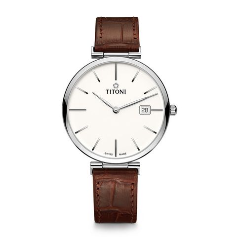 TITONI 梅花錶 【瑞士】纖薄系列 蛋白石面盤/皮帶 39mm ( 82718 S-ST-606 )