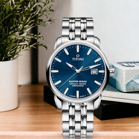 TITONI 梅花錶 大師系列 天文台認證 機械錶 男錶 手錶 藍色-83188S-661